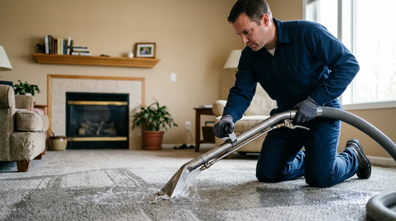 Water damage restoration technician working near Hope, KS